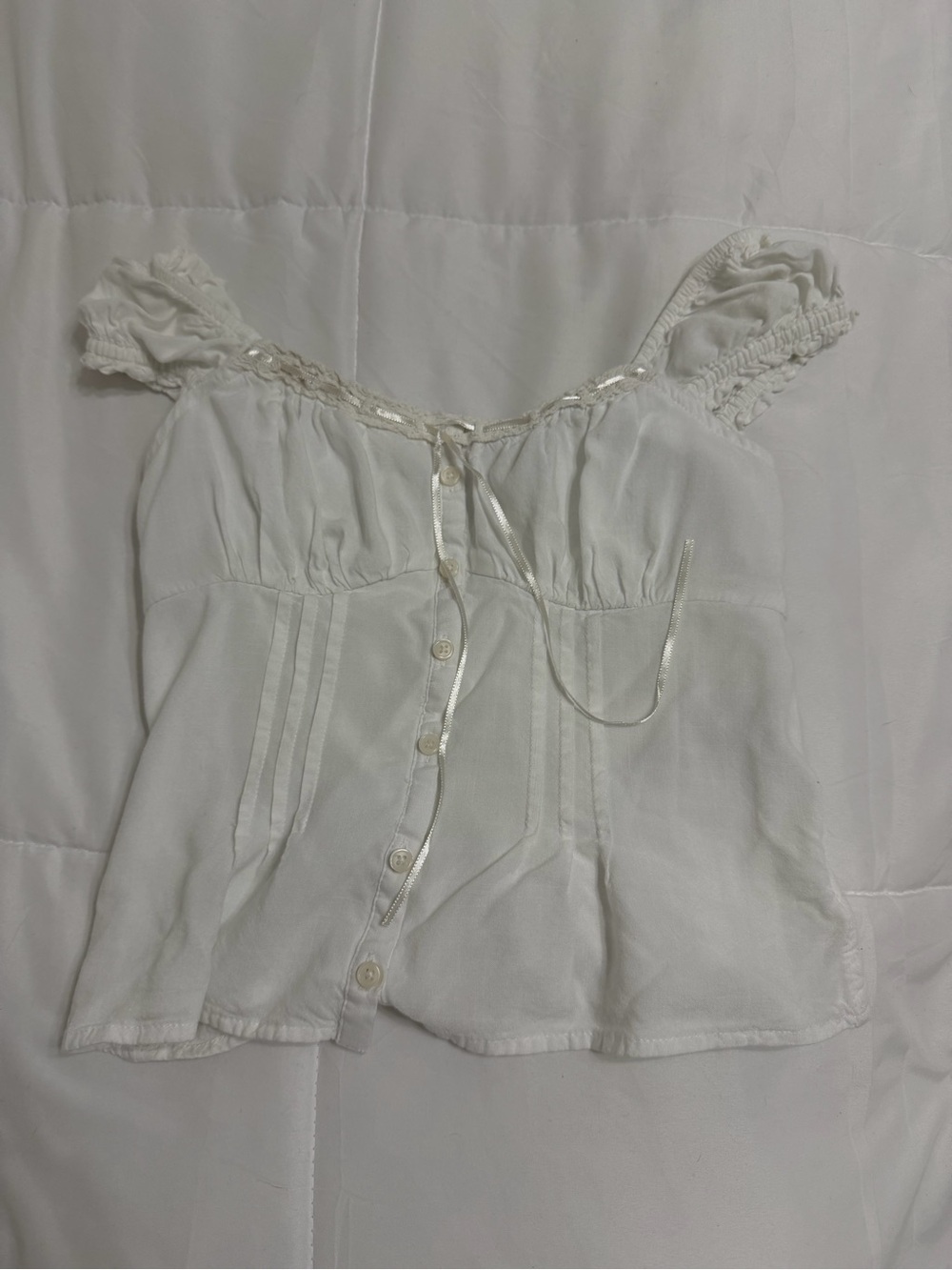 Hollister White Off-Shoulder Button-Front Peasant Top